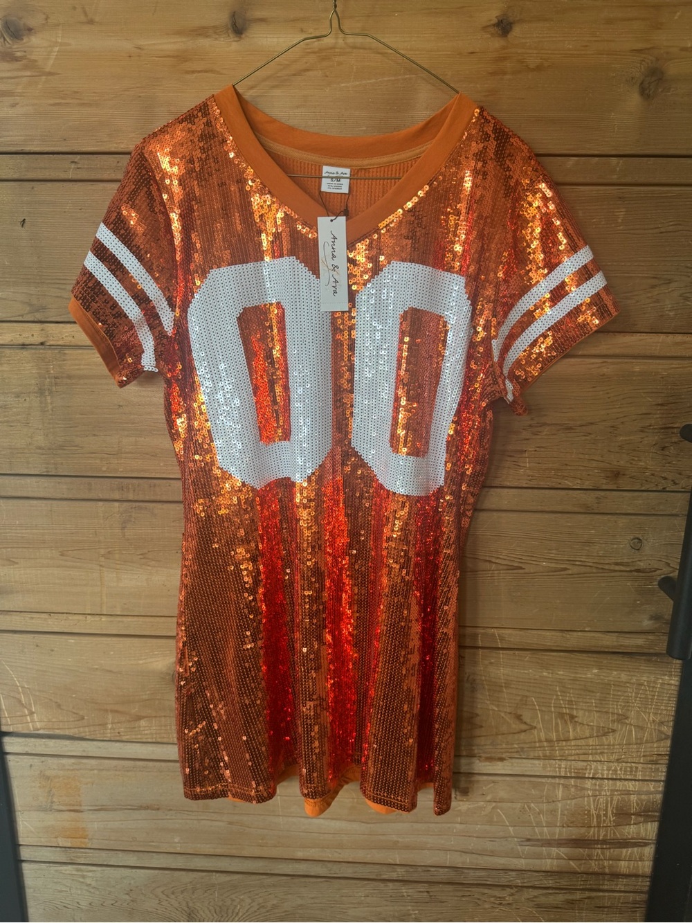 Anna & Ava Burnt Orange Sequin Jersey Dress with White Accents
